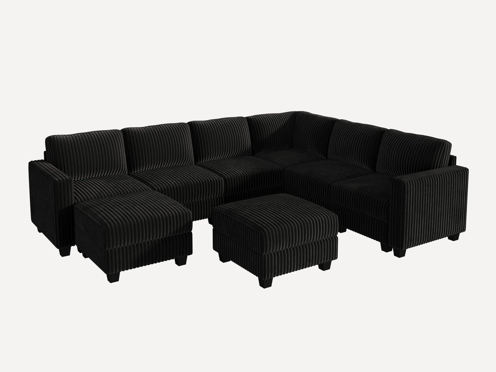 HONBAY 8-Piece Corduroy Modular U-Shaped Sectional Sofa With 2 Hidden Storage Ottoman
#Color_Corduroy Black