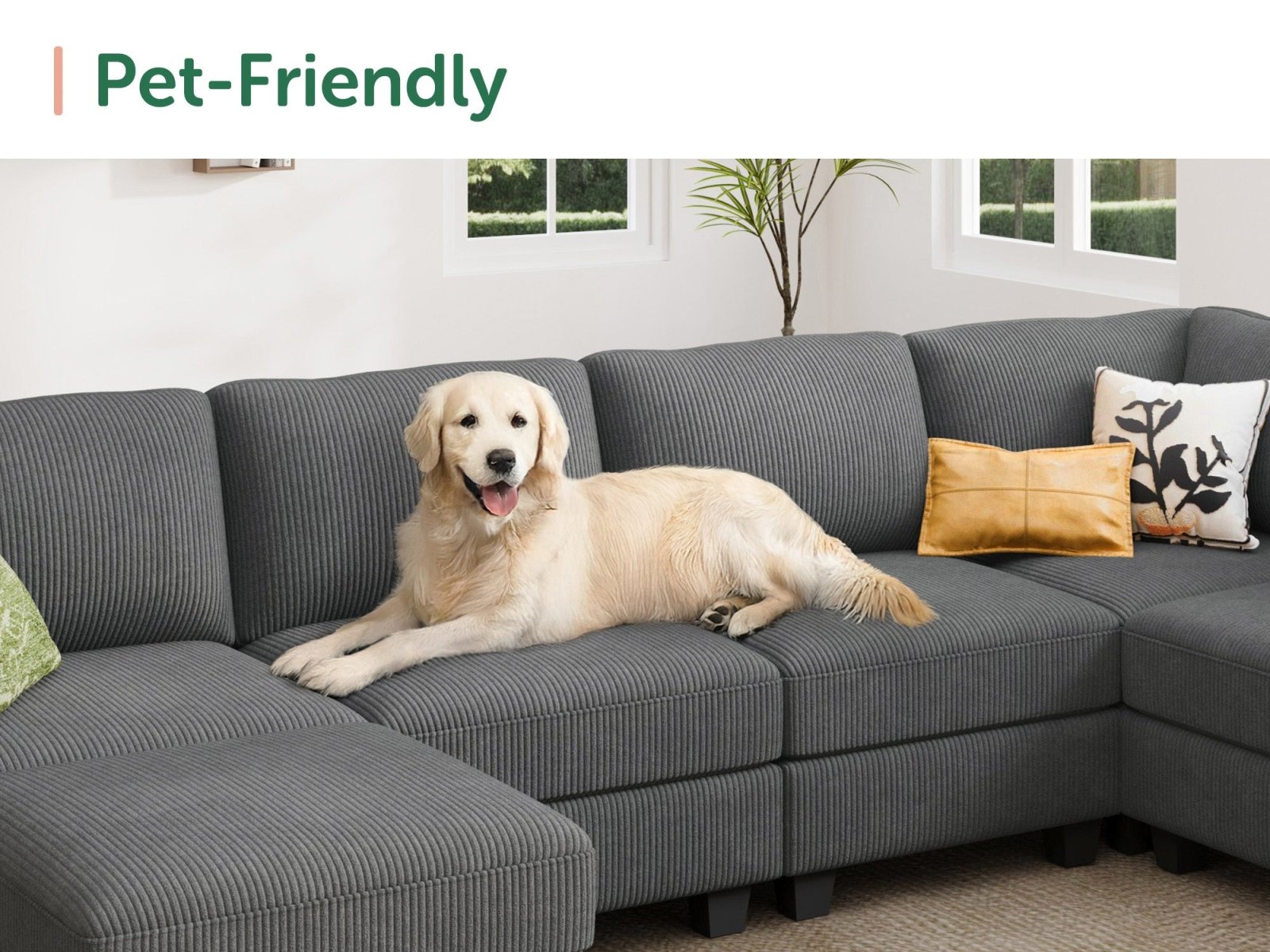 HONBAY 8-Piece Corduroy Modular U-Shaped Sectional Sofa With 2 Hidden Storage Ottoman
#Color_Corduroy Grey