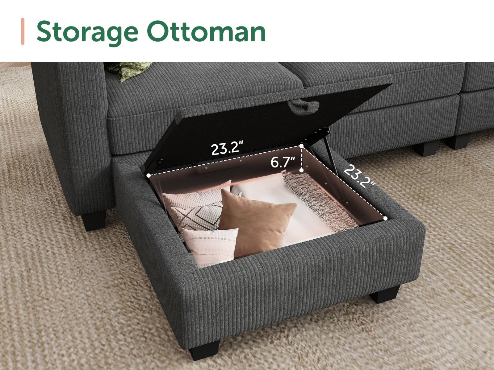 HONBAY 8-Piece Corduroy Modular U-Shaped Sectional Sofa With 2 Hidden Storage Ottoman
#Color_Corduroy Grey