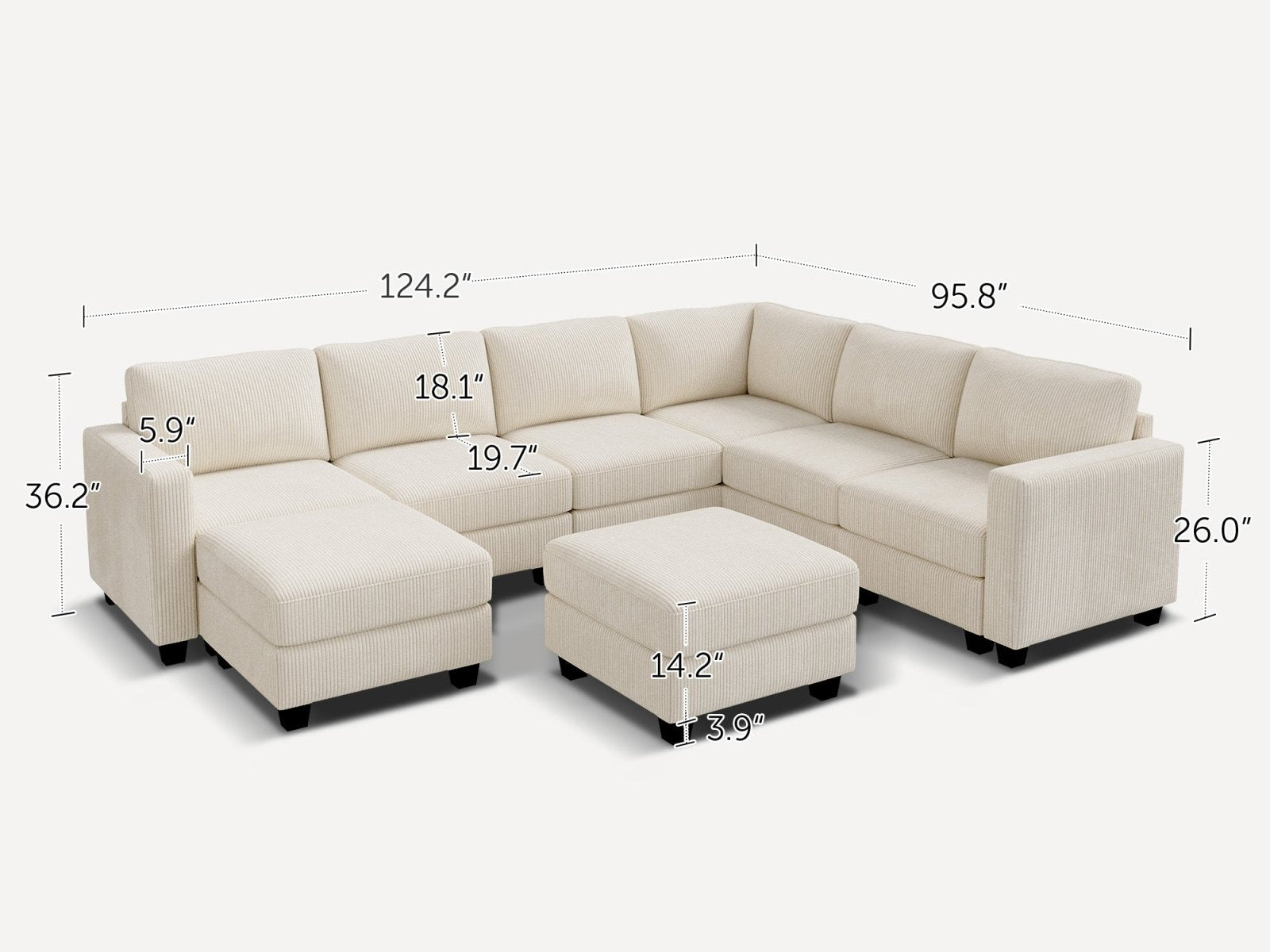 HONBAY 8-Piece Corduroy Modular U-Shaped Sectional Sofa With 2 Hidden Storage Ottoman
#Color_Corduroy Beige