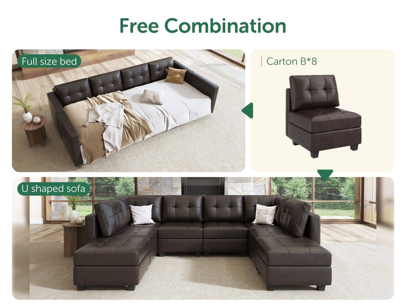 HONBAY 8-Piece Faux Leather Modular Sectional Sofa With Storage Seat