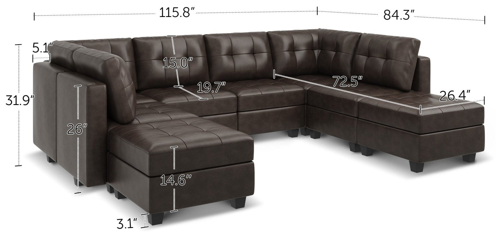 HONBAY 8-Piece Faux Leather Modular Sectional Sofa With Storage Seat