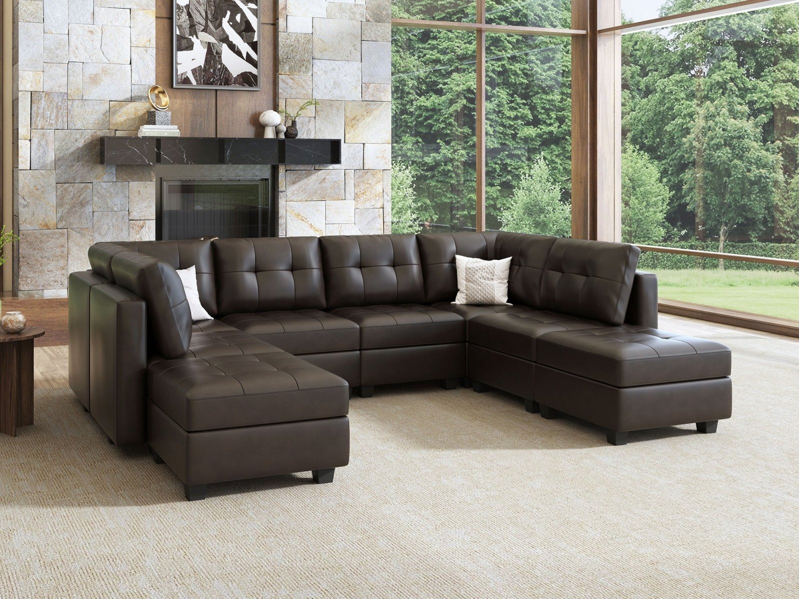 HONBAY 8-Piece Faux Leather Modular Sectional Sofa With Storage Seat