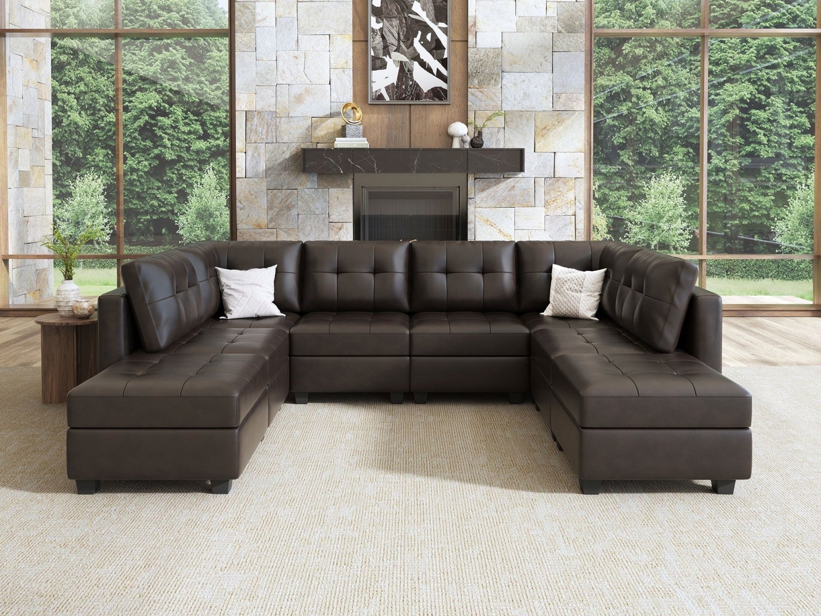 HONBAY 8-Piece Faux Leather Modular Sectional Sofa With Storage Seat