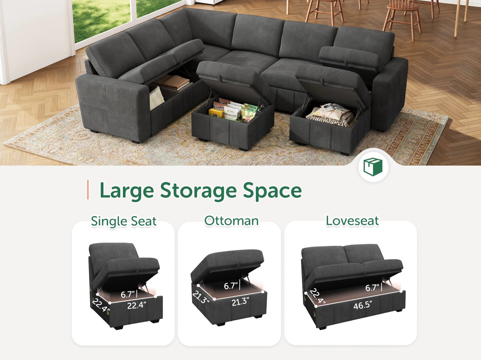 8-Piece Corduroy U-Shaped Sleeper Sectional
#Color_Corduroy Grey