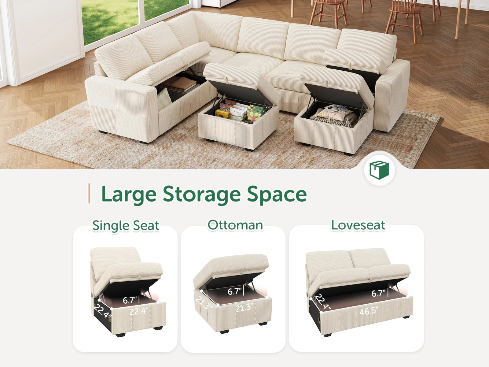 8-Piece Corduroy U-Shaped Sleeper Sectional
#Color_Corduroy Beige