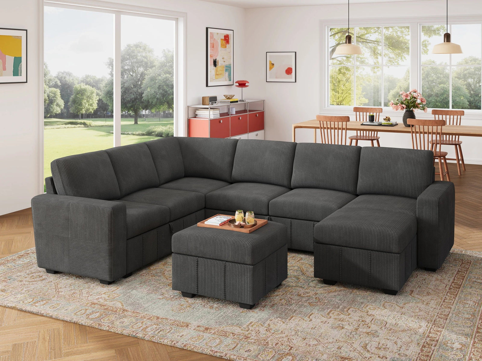 8-Piece Corduroy U-Shaped Sleeper Sectional
#Color_Corduroy Grey