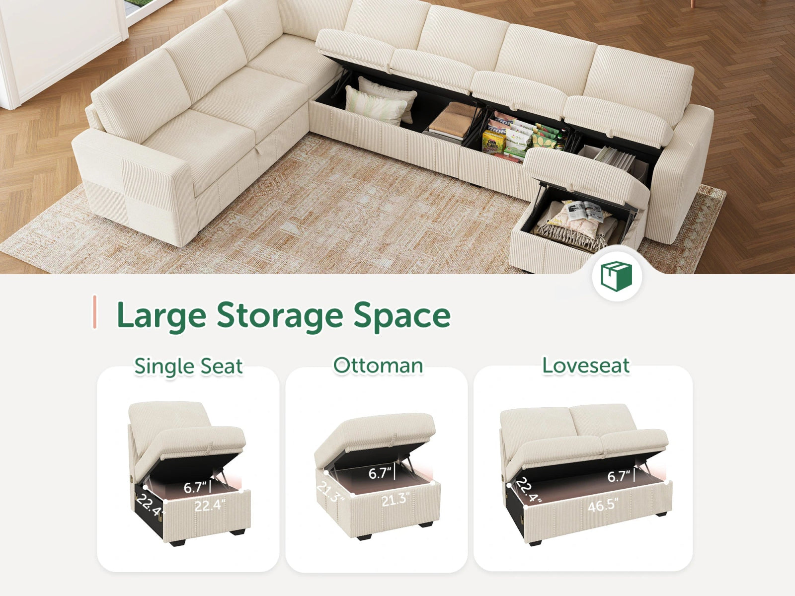 8-Piece Oversized U-Shaped Corduroy Pull-Out Sleeper
#Color_Corduroy Beige