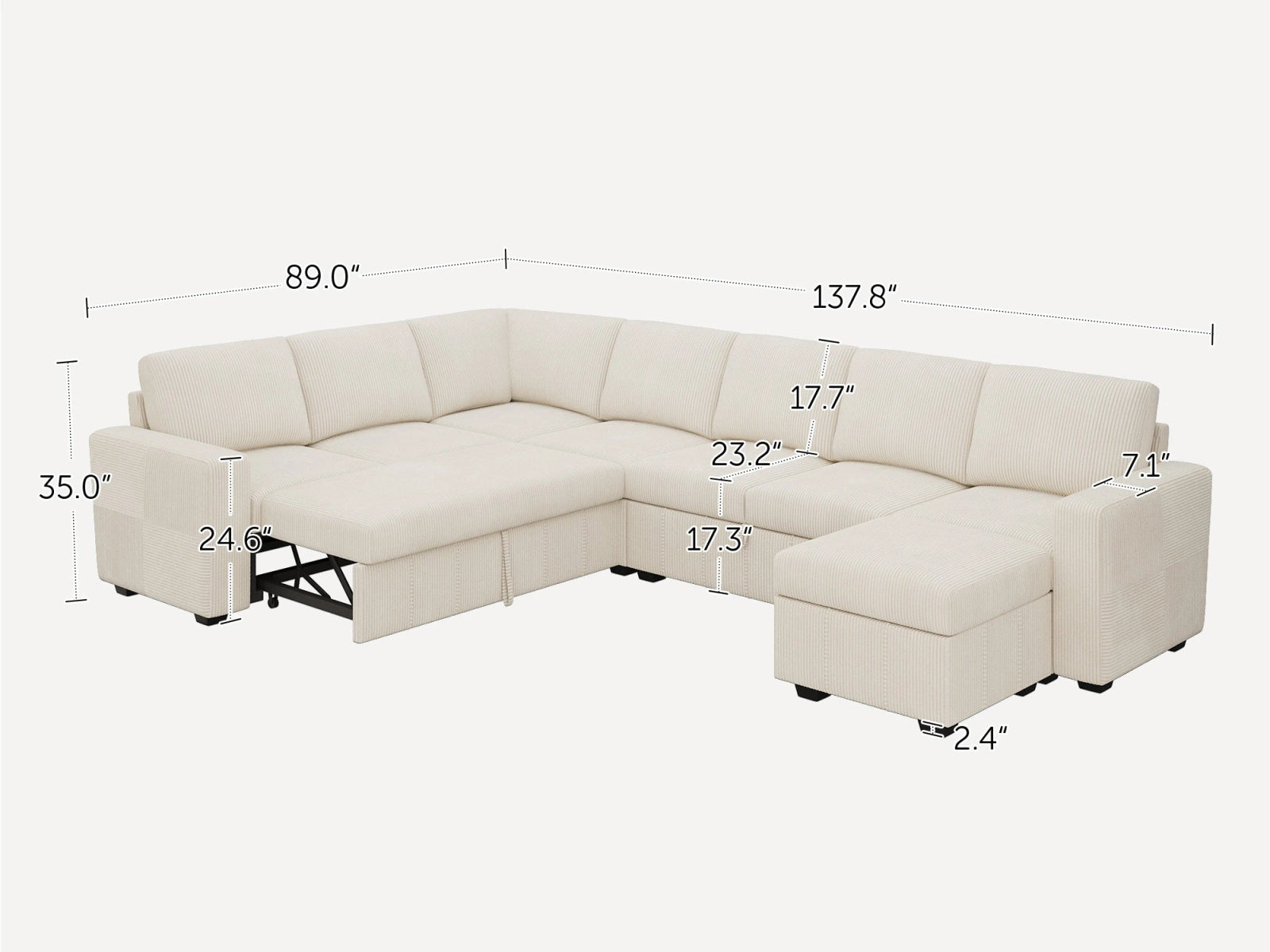 8-Piece Oversized U-Shaped Corduroy Pull-Out Sleeper
#Color_Corduroy Beige