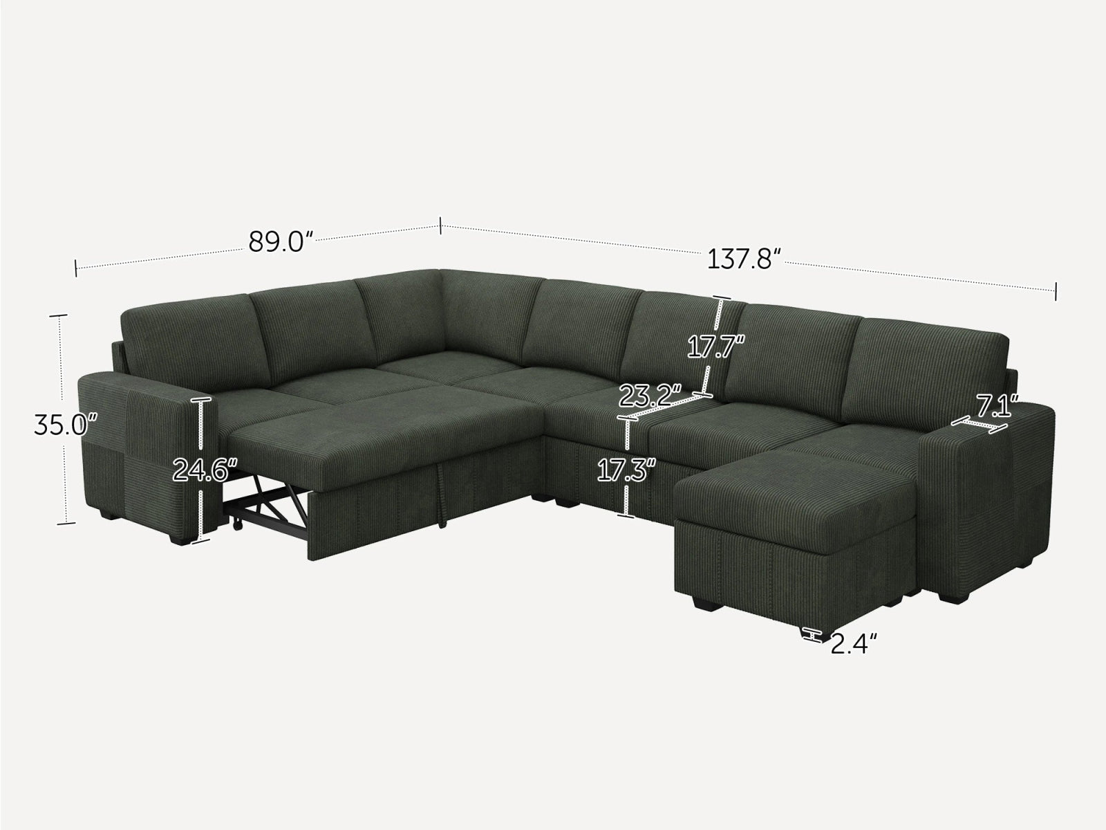 8-Piece Oversized U-Shaped Corduroy Pull-Out Sleeper
#Color_Corduroy Green