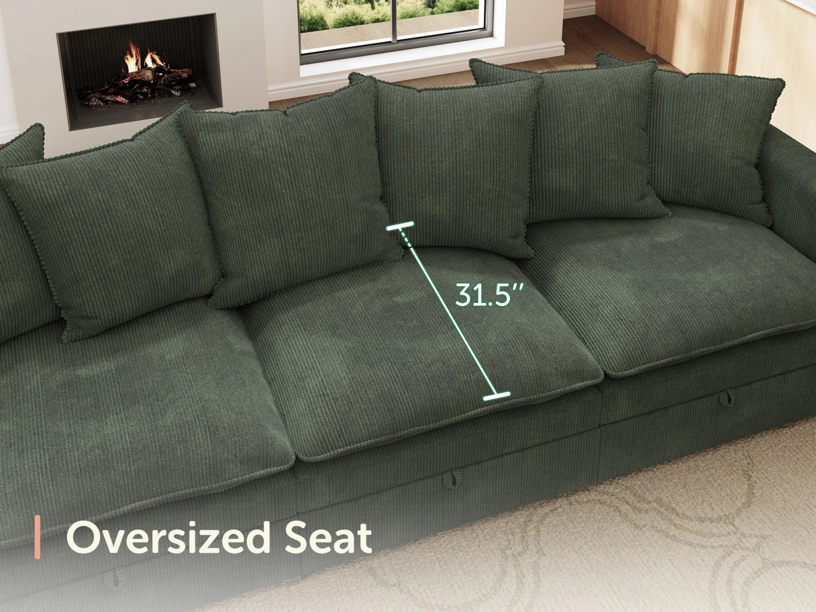 HONBAY 8-Piece Plush double-layer Cushion Corduroy Modular U-Shaped Sectional Cloud Sofa
#Color_Corduroy Green