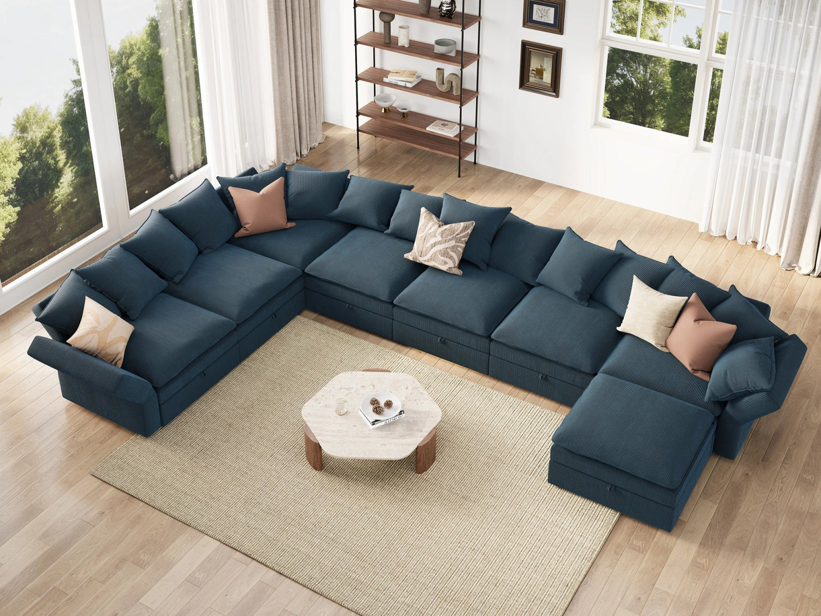 HONBAY 8-Piece Plush double-layer Cushion Corduroy Modular U-Shaped Sectional Cloud Sofa
#Color_Corduroy Blue