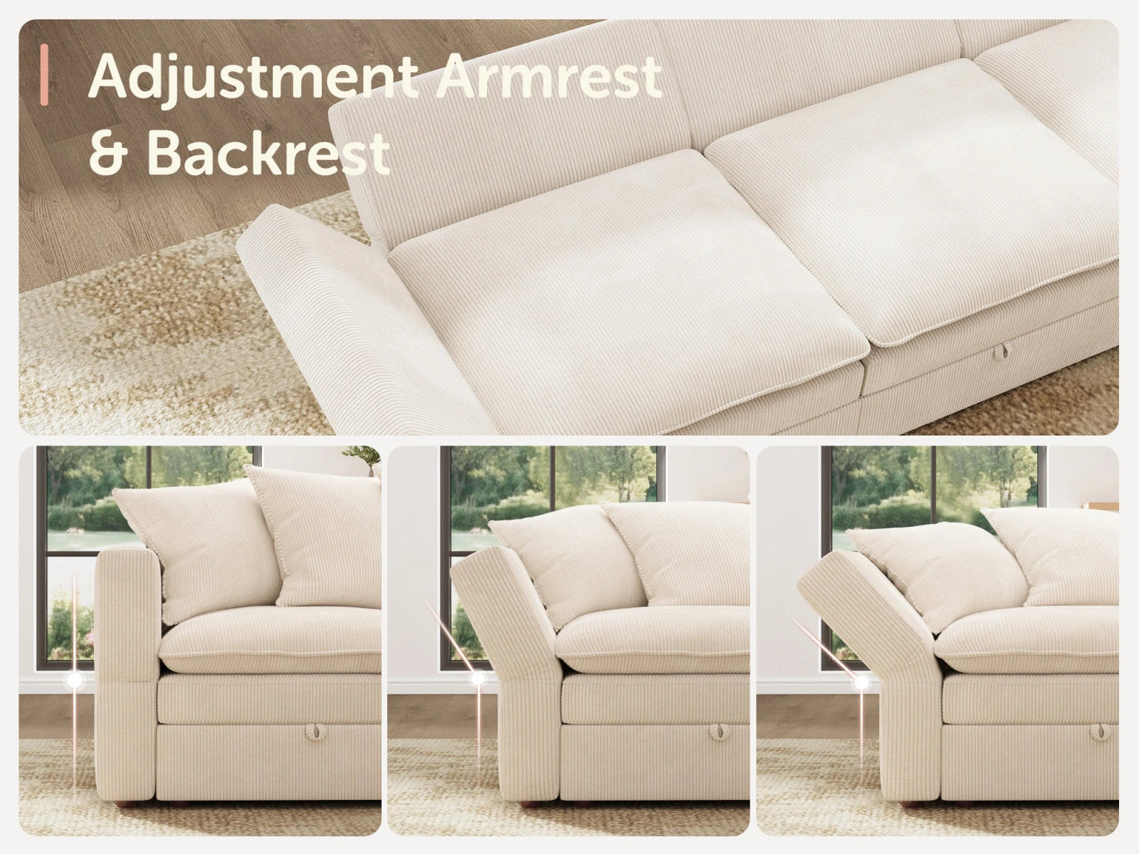 HONBAY 8-Piece Plush double-layer Cushion Corduroy Modular U-Shaped Sectional Cloud Sofa
#Color_Corduroy Beige