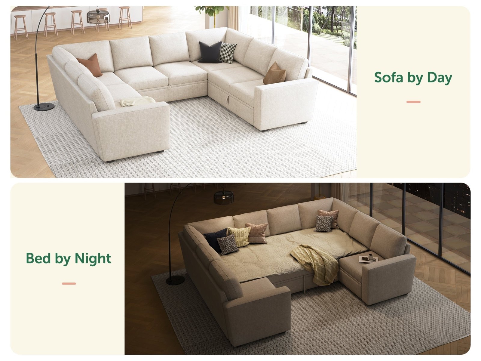 HONBAY 8-Piece Modular Sleeper Sectional With Storage Space #Color_Beige