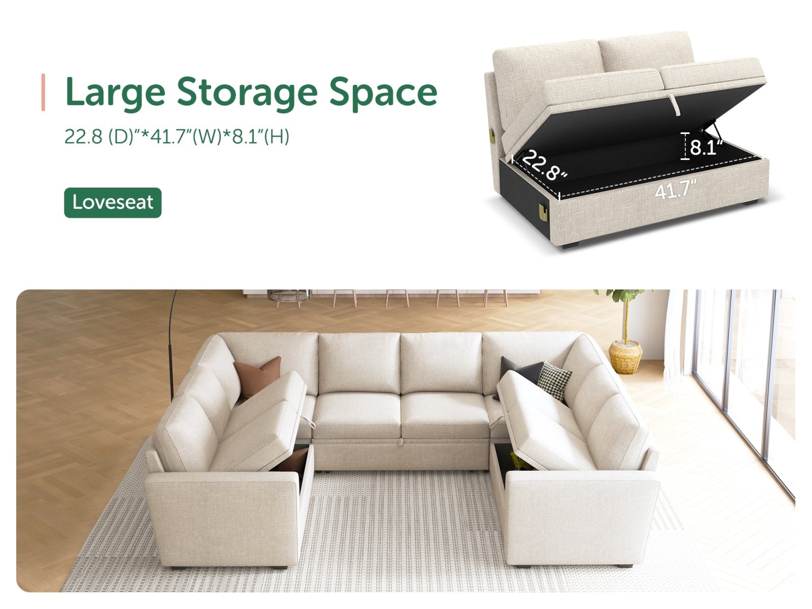 HONBAY 8-Piece Modular Sleeper Sectional With Storage Space #Color_Beige