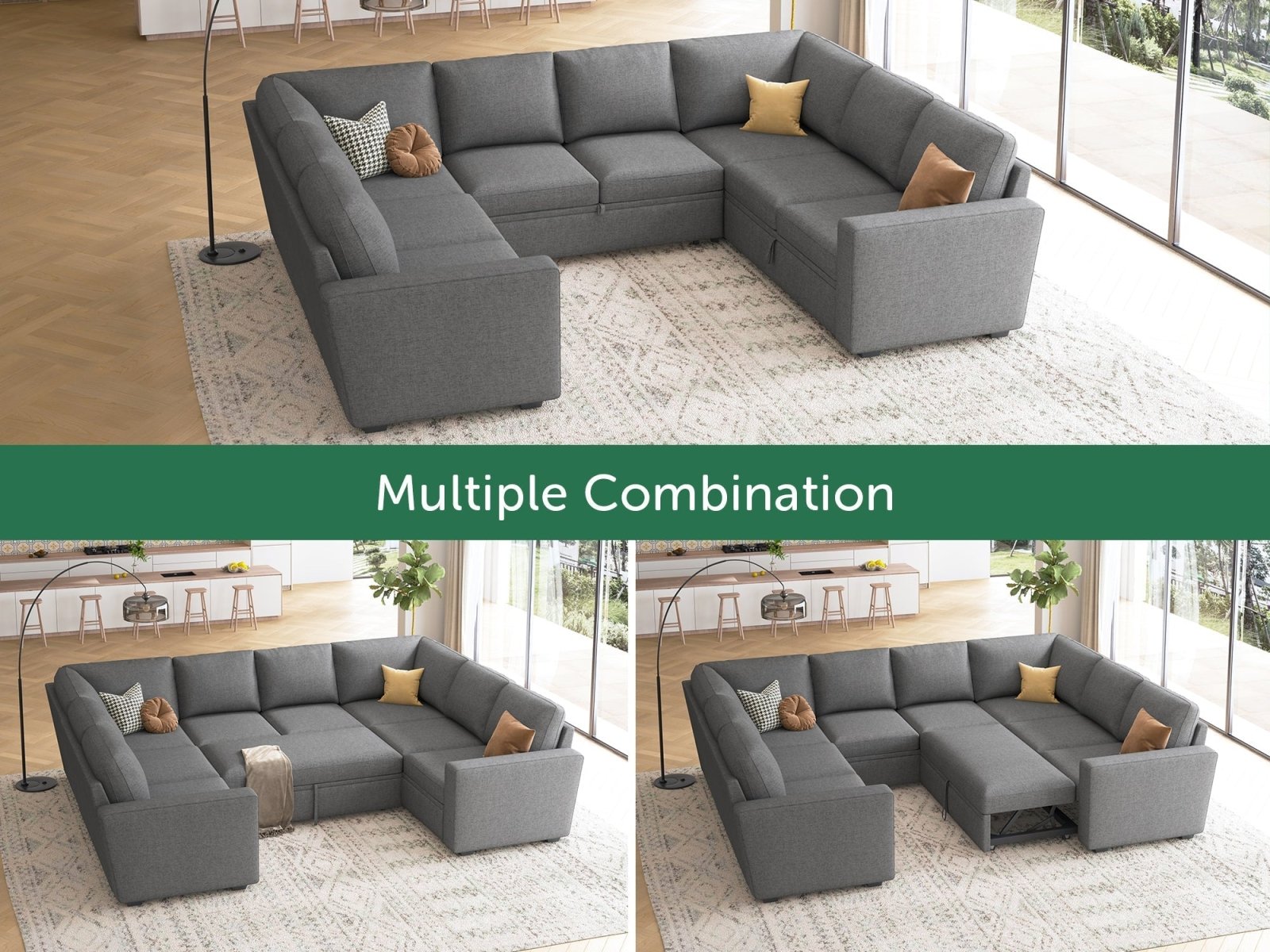 HONBAY 8-Piece Modular Sleeper Sectional With Storage Space #Color_Dark Grey