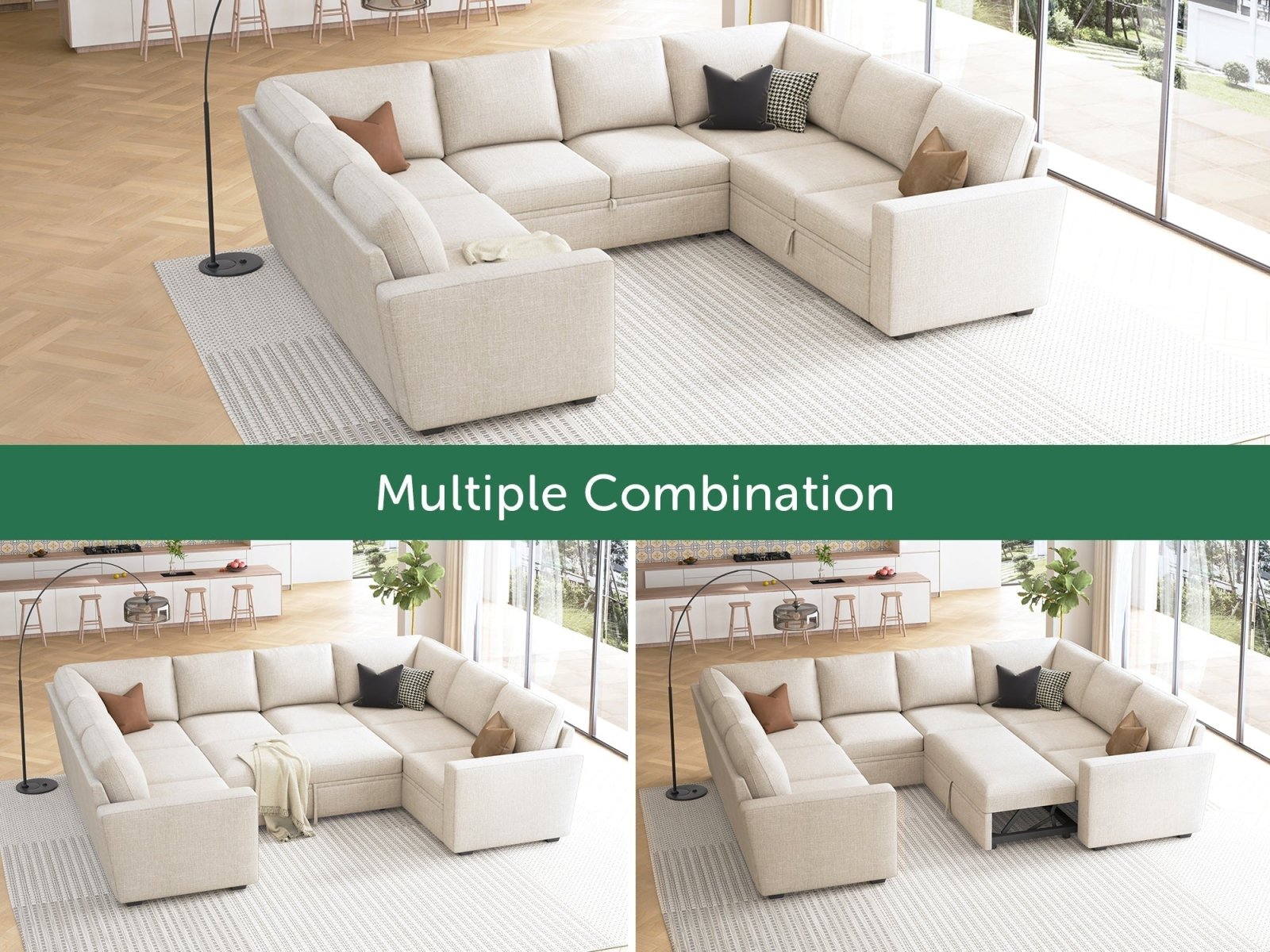 HONBAY 8-Piece Modular Sleeper Sectional With Storage Space #Color_Beige