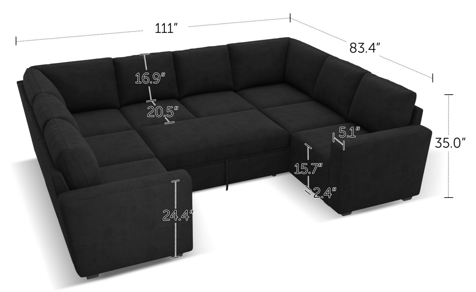 HONBAY 8-Piece Velvet Modular Sleeper Sectional With 4 Storage Spaces With Dimensions
HONBAY 8-Piece Modular Sleeper Sectional With Storage Space #Color_Velvet Black