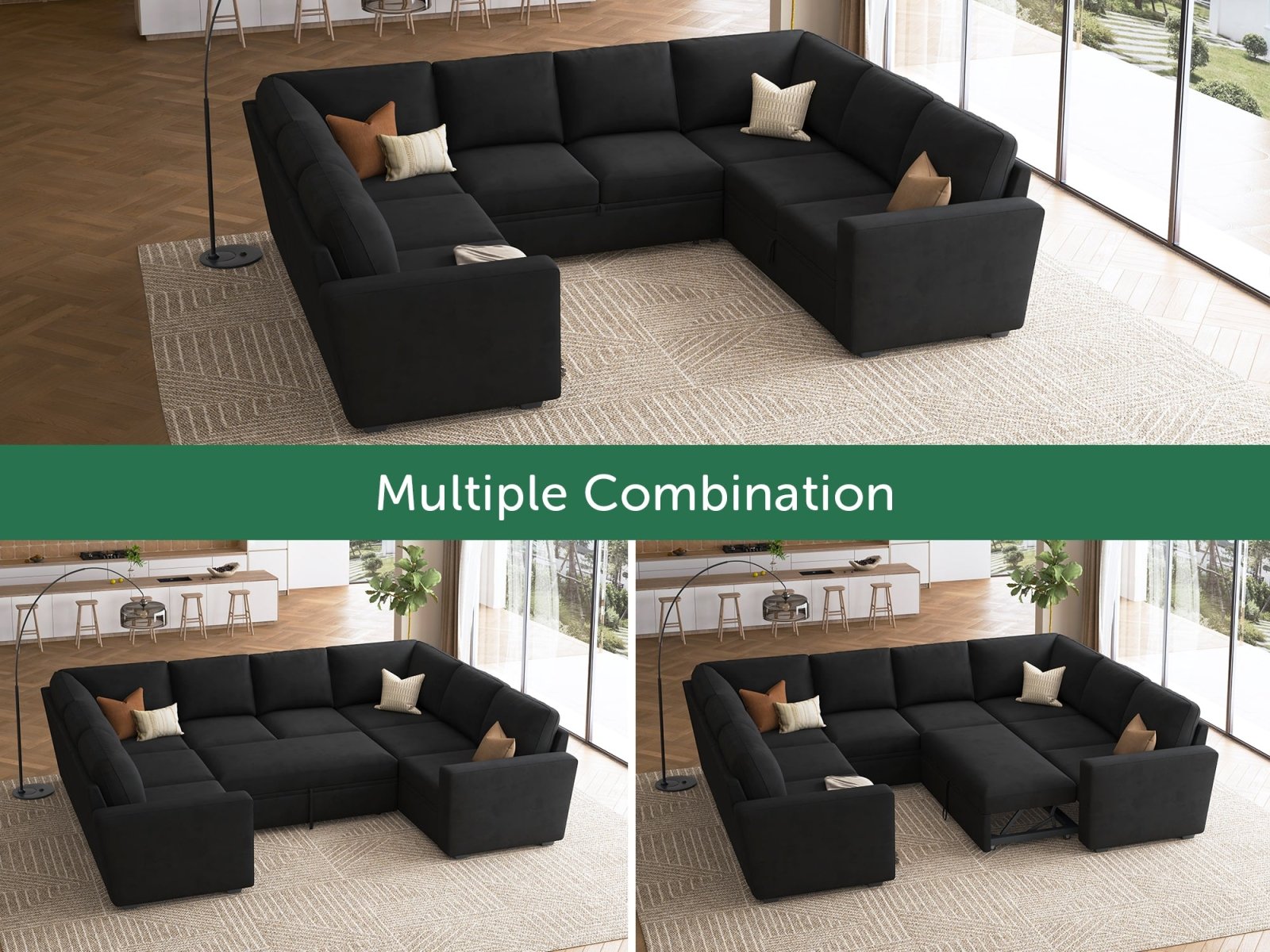 HONBAY 8-Piece Modular Sleeper Sectional With Storage Space #Color_Velvet Black