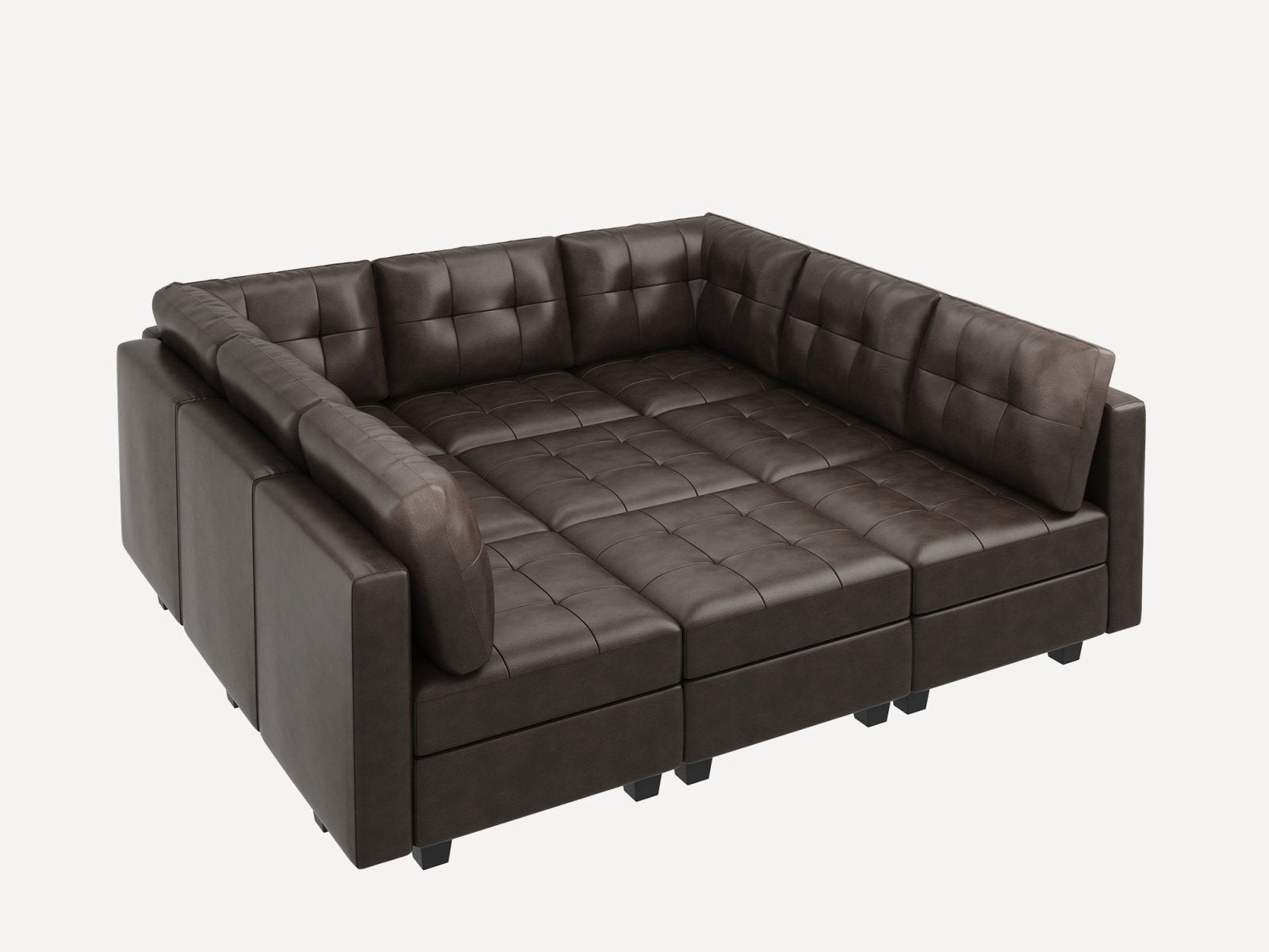 A 9-Piece Faux Leather Modular Sleeper Sectional with Storage Seat