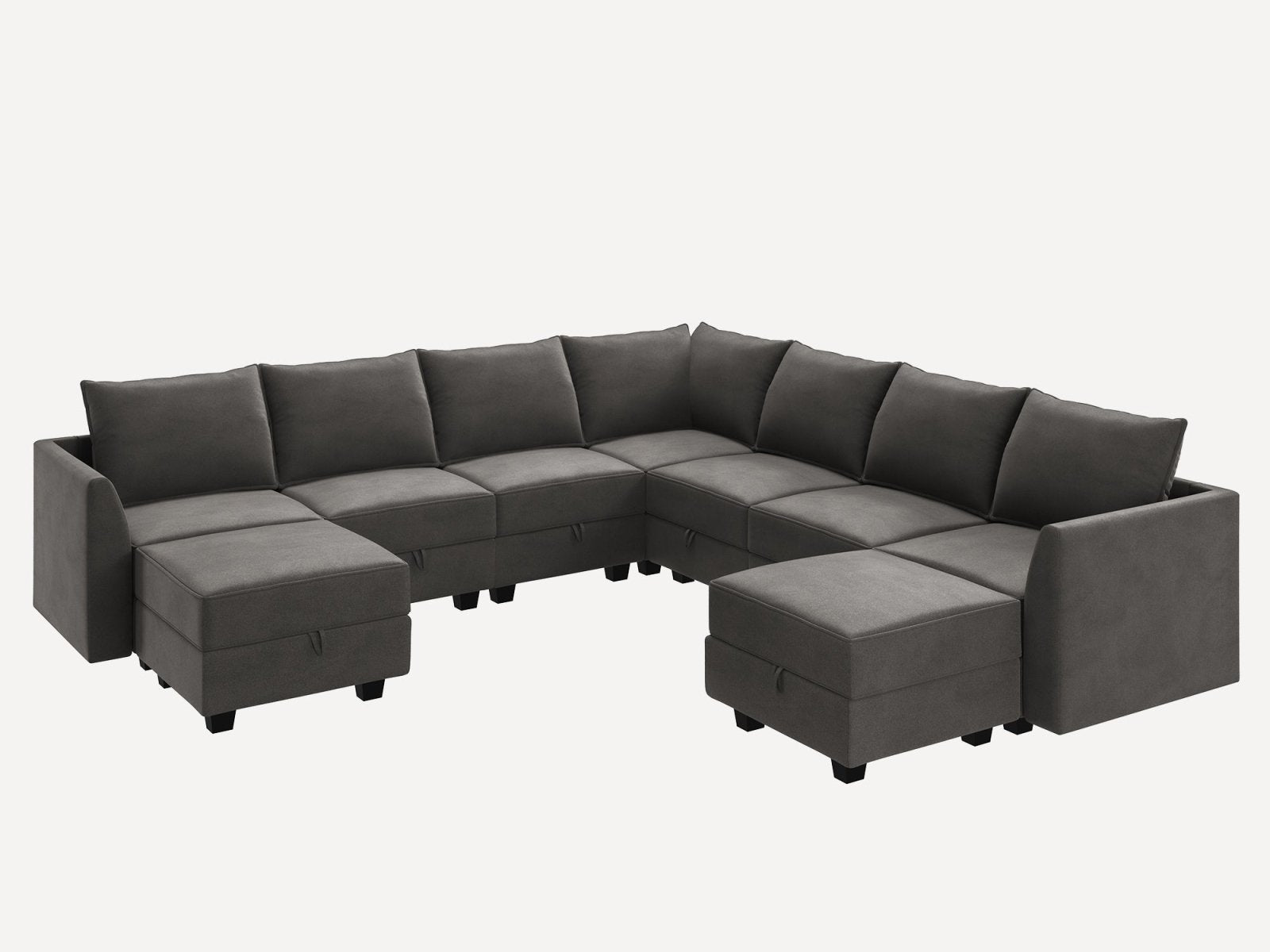 HONBAY Velvet 7-Seat Modular Sofa Corner Sectional Couch With Storage Seat #Color_Grey