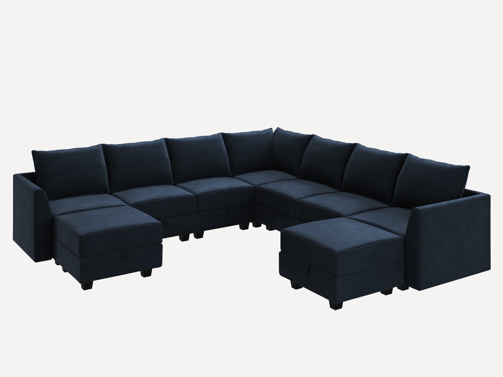 HONBAY Velvet 7-Seat Modular Sofa Corner Sectional Couch With Storage Seat #Color_Dark Blue