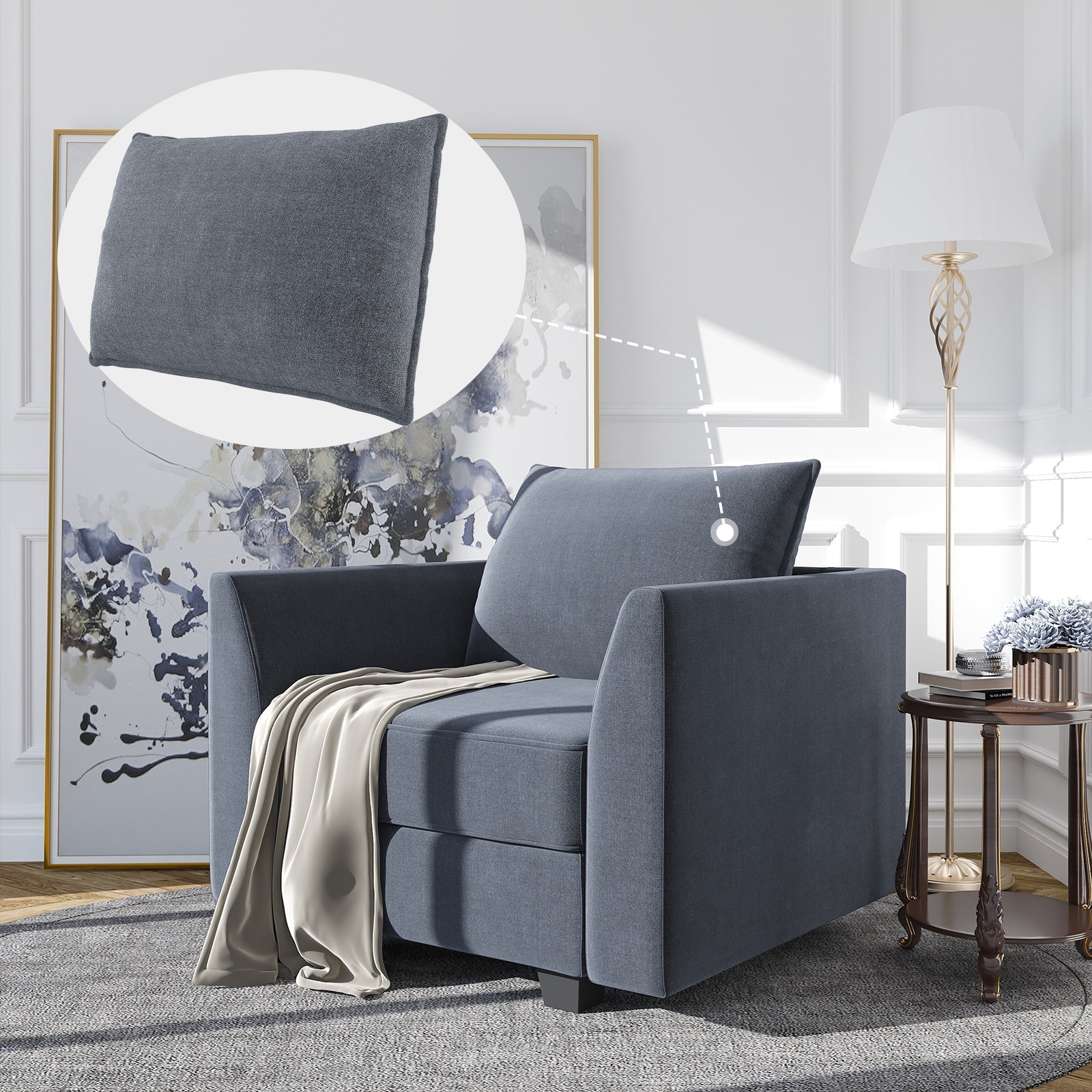 Bluish Grey Back Cushion with Removable Cover