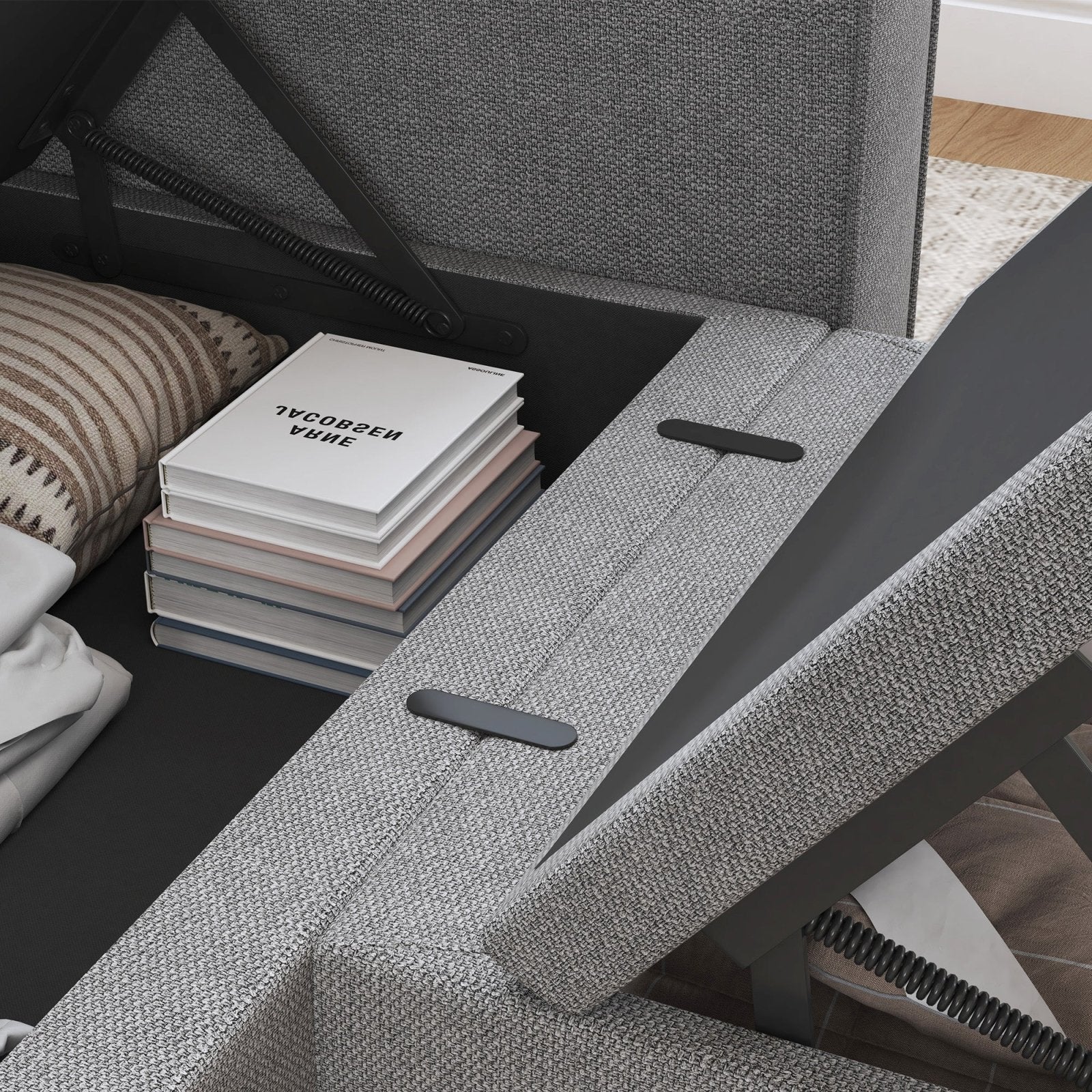 HONBAY Modern Storage Sectional Sofa Couch U-Shaped with Storage Ottomans for Living Room Furniture Sets, Light Grey