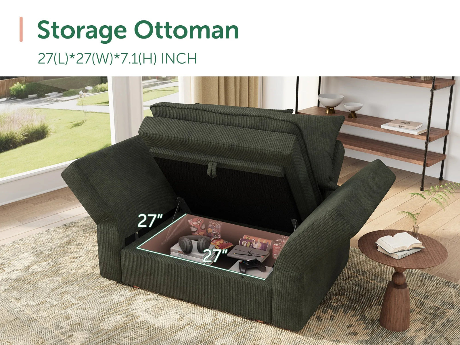 HONBAY Plush Double-Layer Cushion Corduroy Modular Armchair
#Color_Corduroy Green