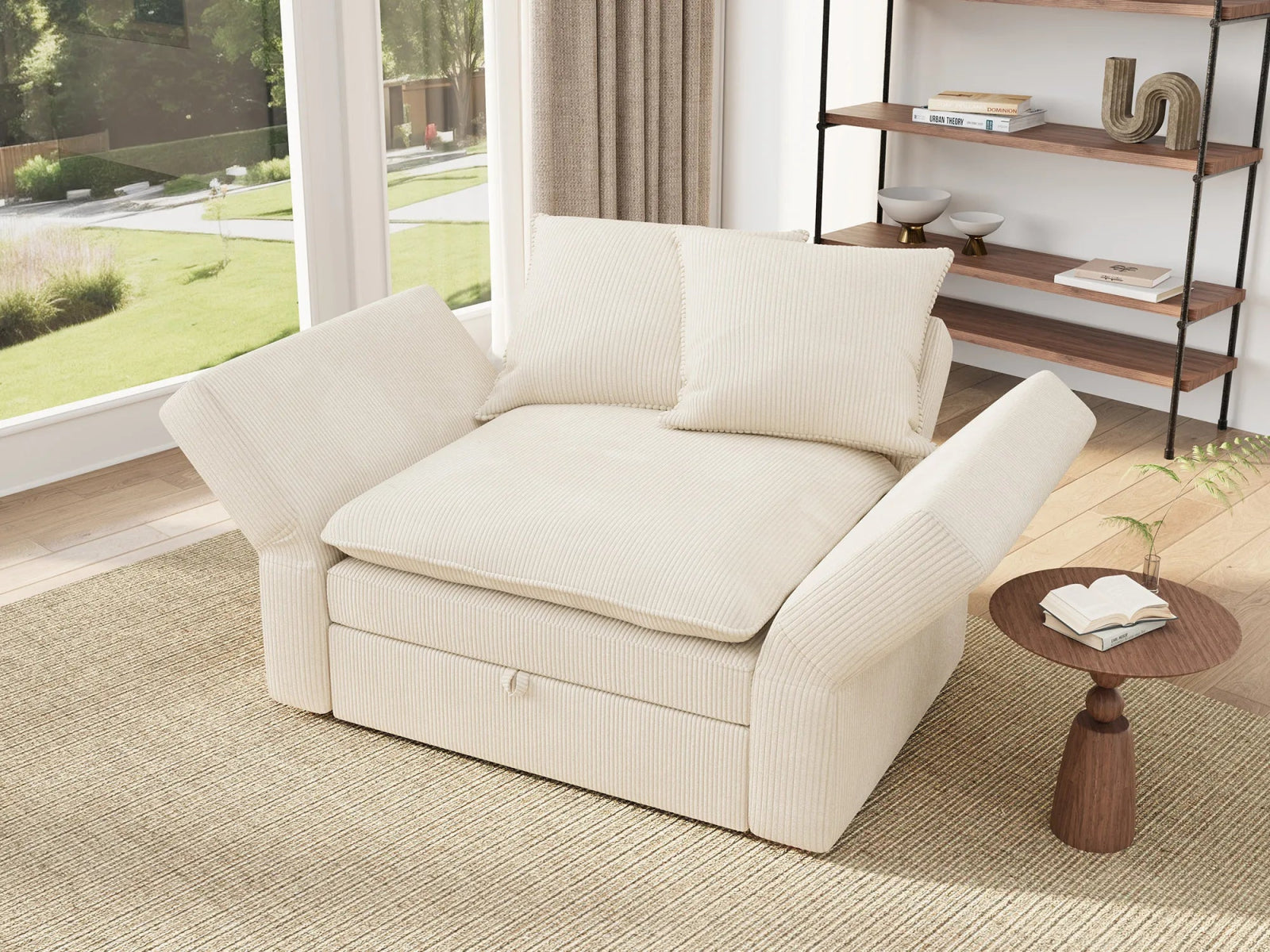 HONBAY Plush Double-Layer Cushion Corduroy Modular Armchair
#Color_Corduroy Beige