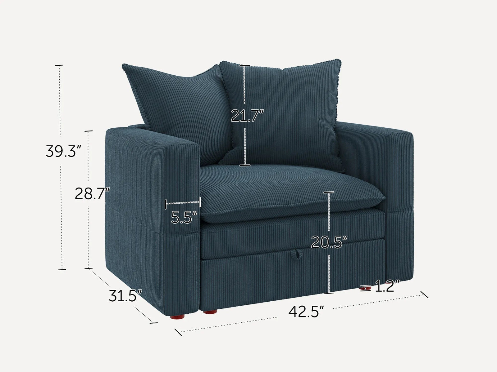 HONBAY Plush Double-Layer Cushion Corduroy Modular Armchair
#Color_Corduroy Blue