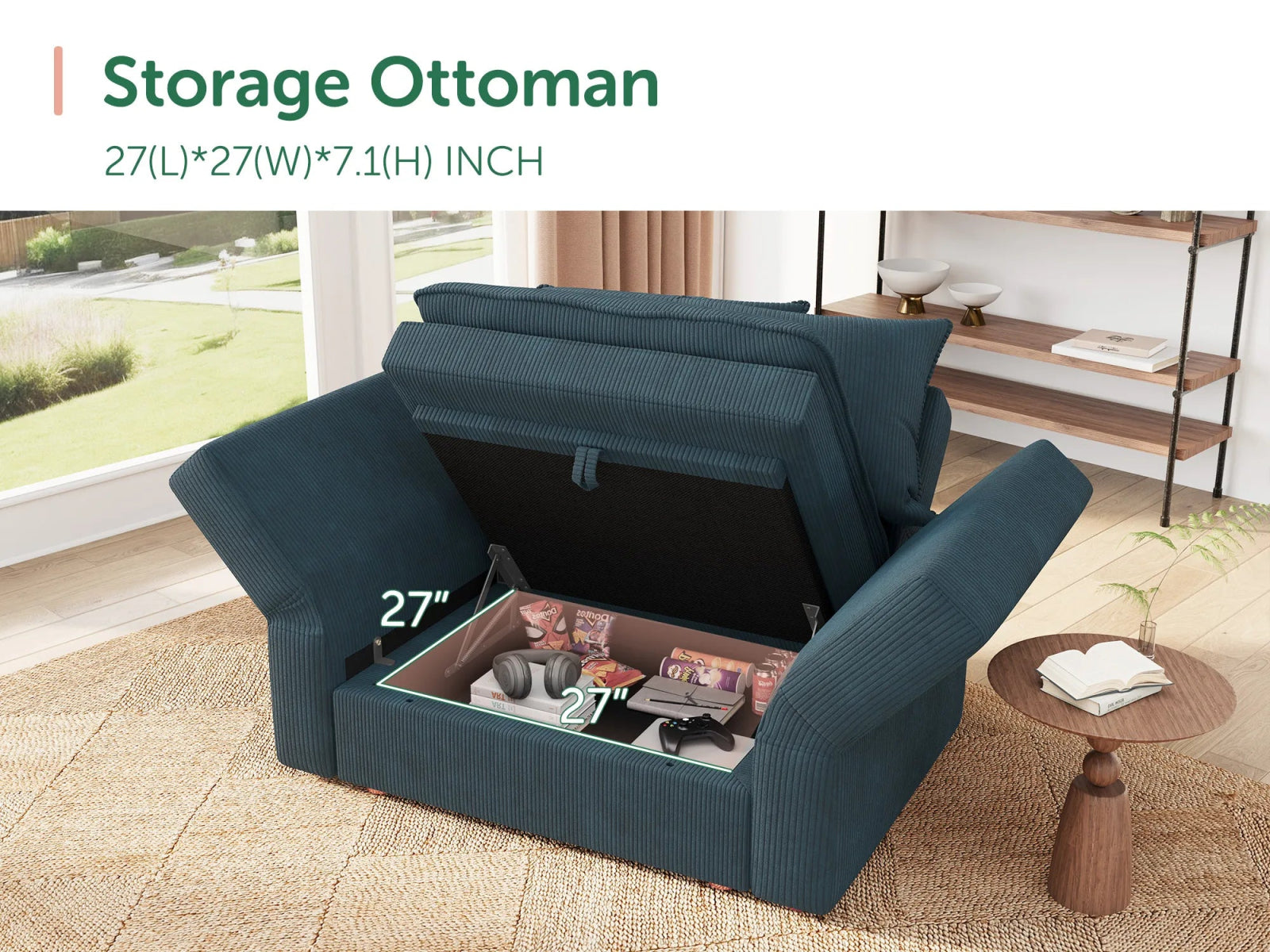 HONBAY Plush Double-Layer Cushion Corduroy Modular Armchair
#Color_Corduroy Blue