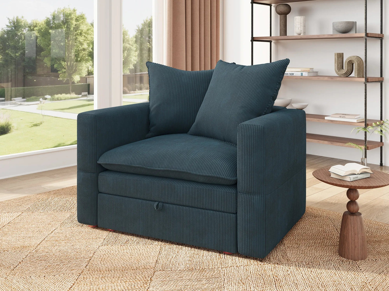 HONBAY Plush Double-Layer Cushion Corduroy Modular Armchair
#Color_Corduroy Blue