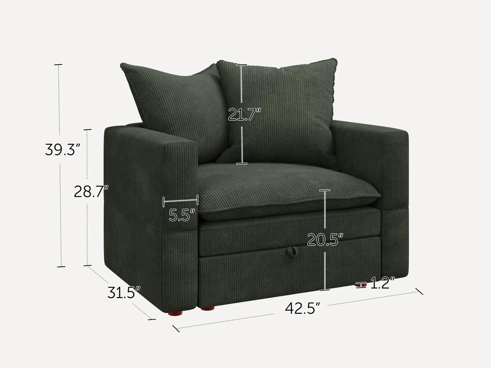 HONBAY Plush Double-Layer Cushion Corduroy Modular Armchair
#Color_Corduroy Green