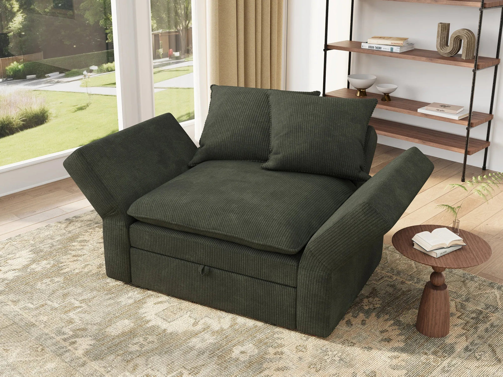 HONBAY Plush Double-Layer Cushion Corduroy Modular Armchair
#Color_Corduroy Green
