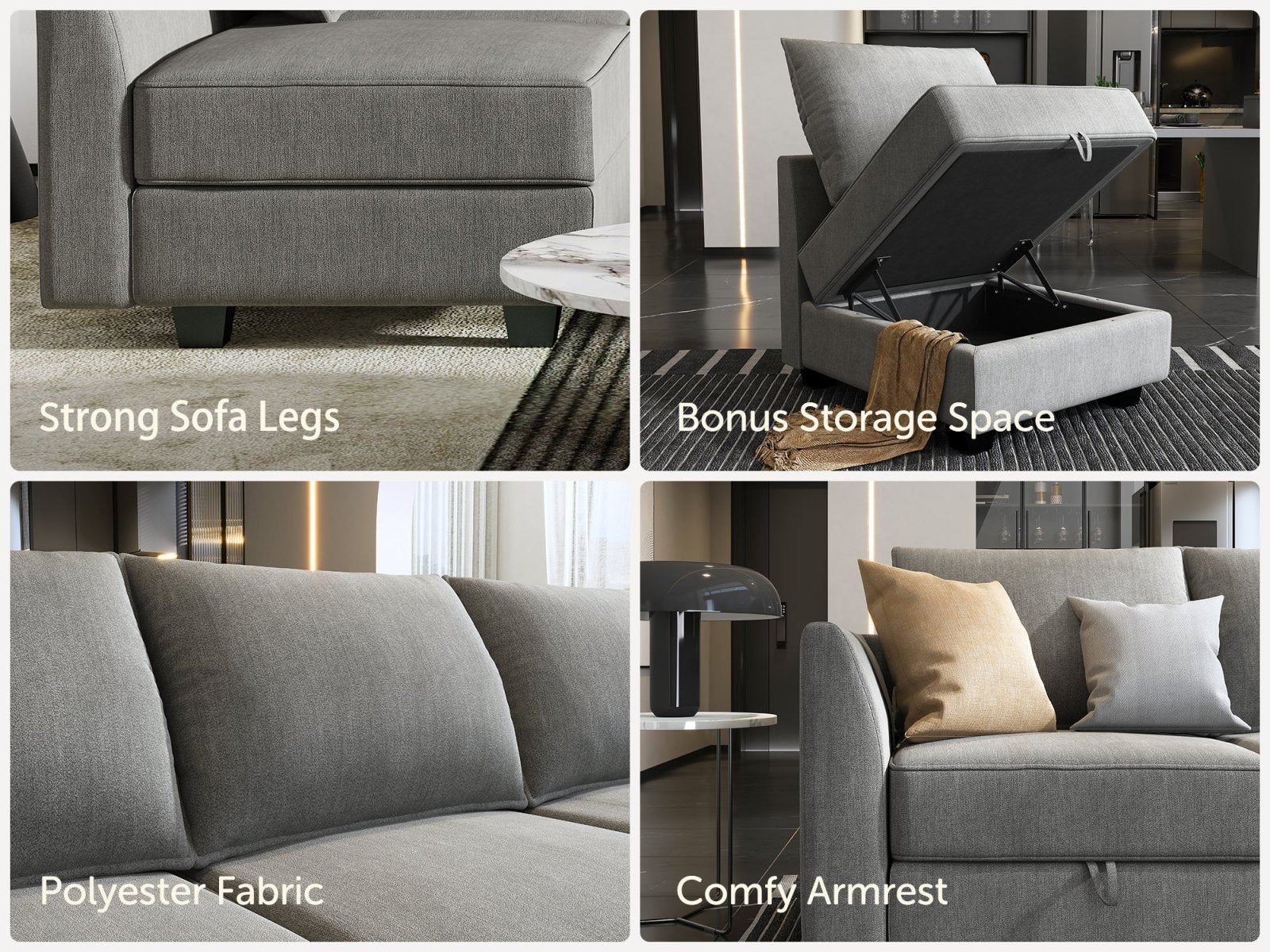 HONBAY Polyester Modular Sectional Sofa With Storage Seat