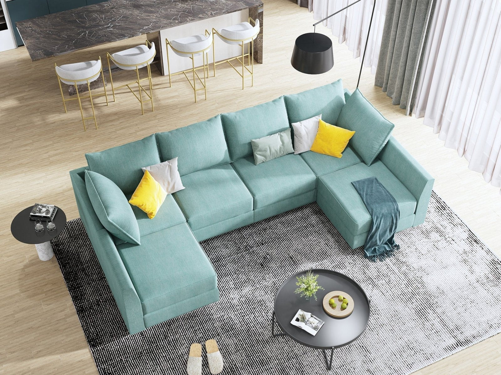 HONBAY Polyester Modular Sectional Sofa With Storage Seat
