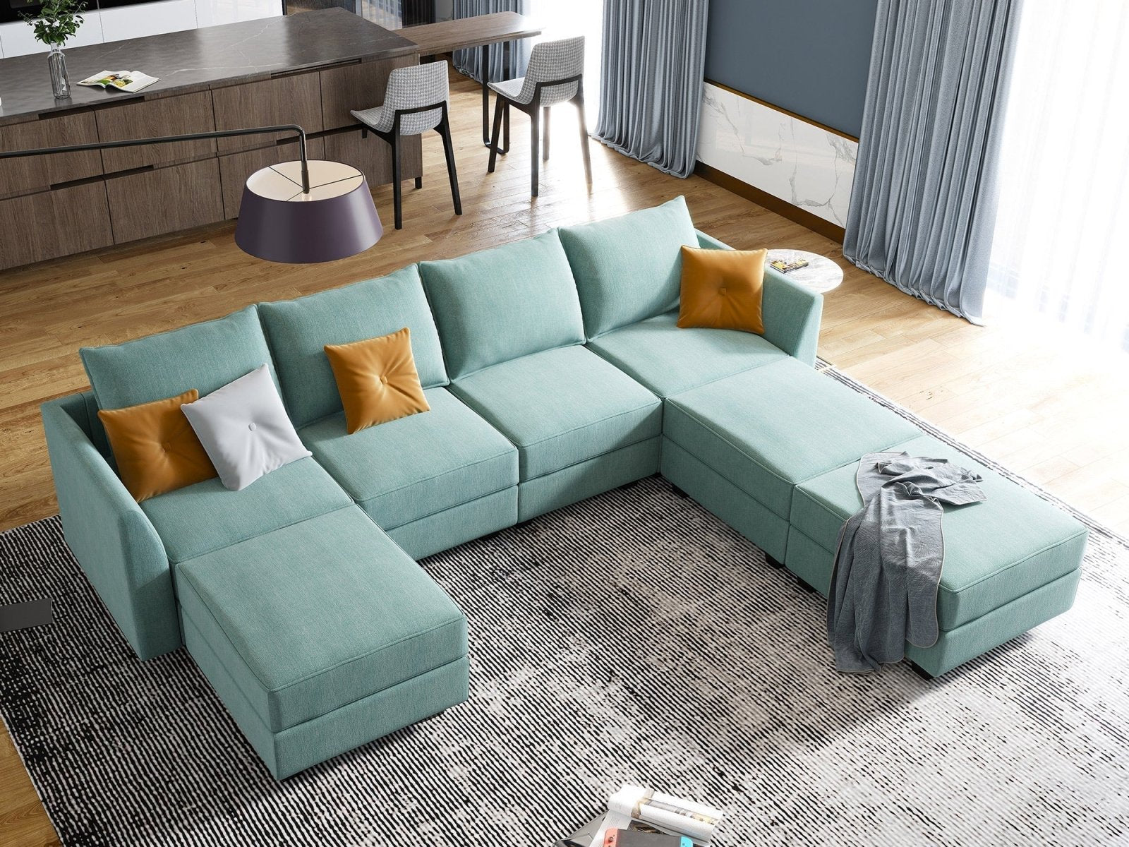 HONBAY Polyester Modular Sectional Sofa With Storage Seat