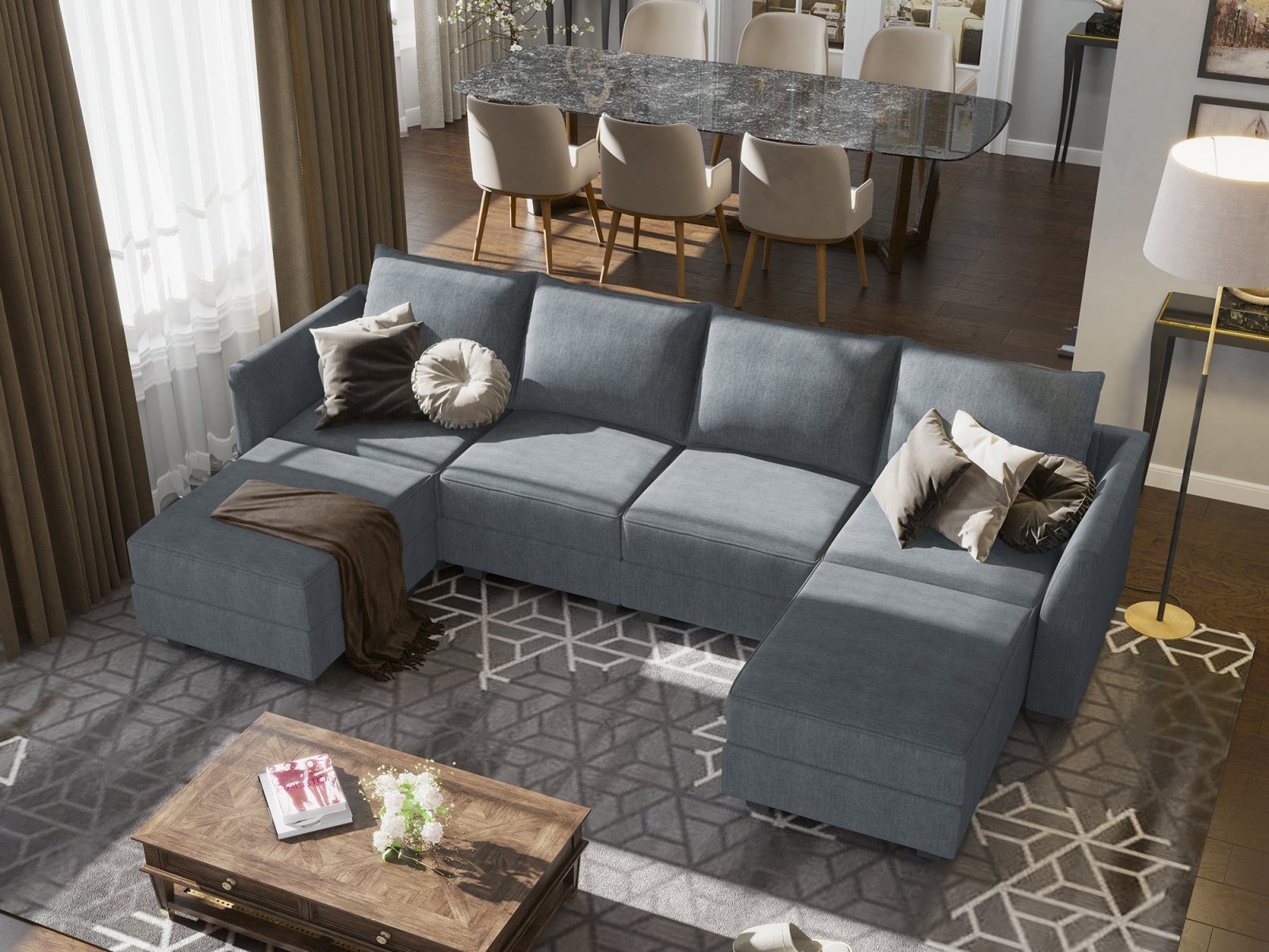 HONBAY Polyester Modular Sectional Sofa With Storage Seat