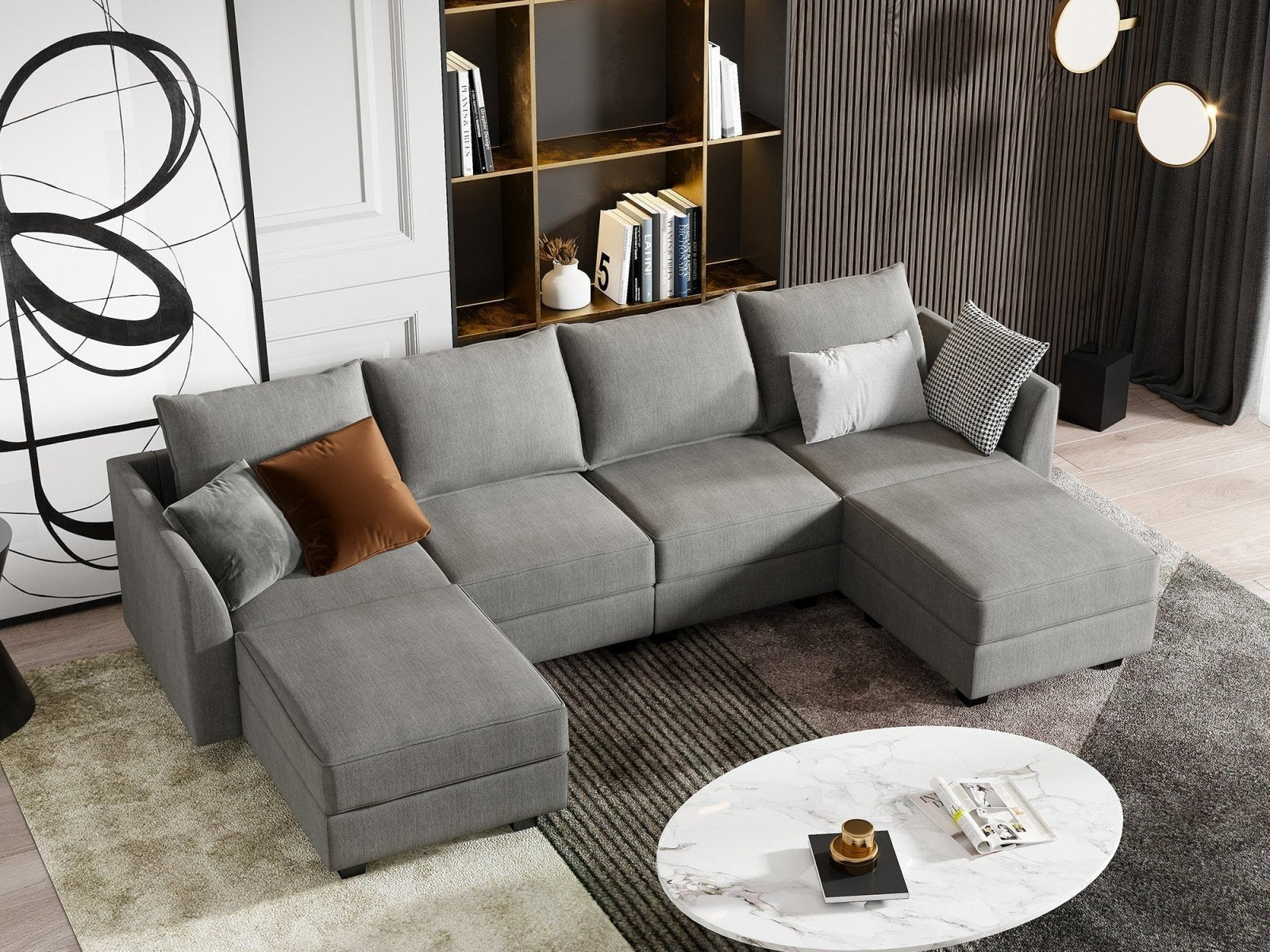 HONBAY Polyester Modular Sectional Sofa With Storage Seat