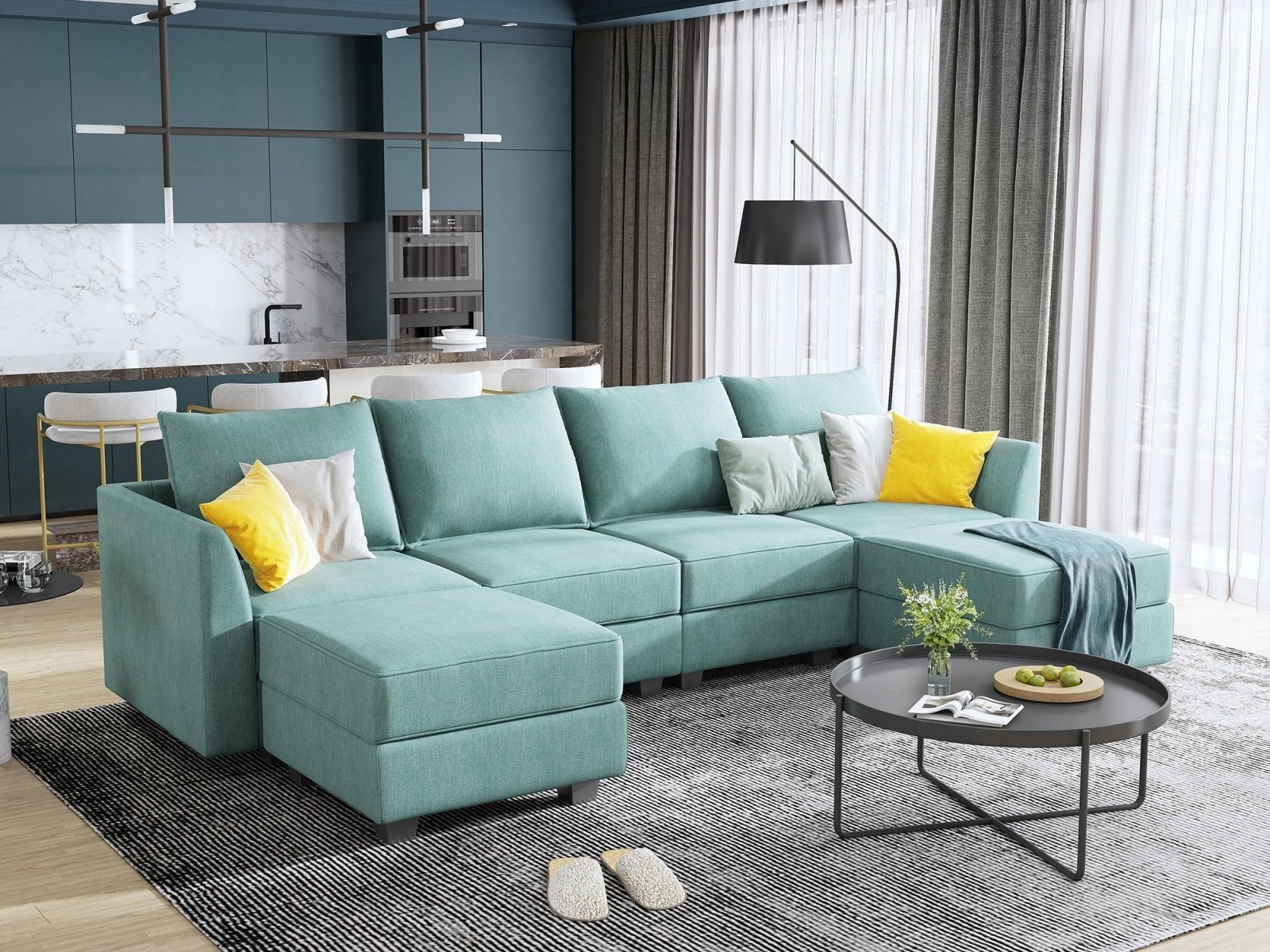 HONBAY Polyester Modular Sectional Sofa With Storage Seat