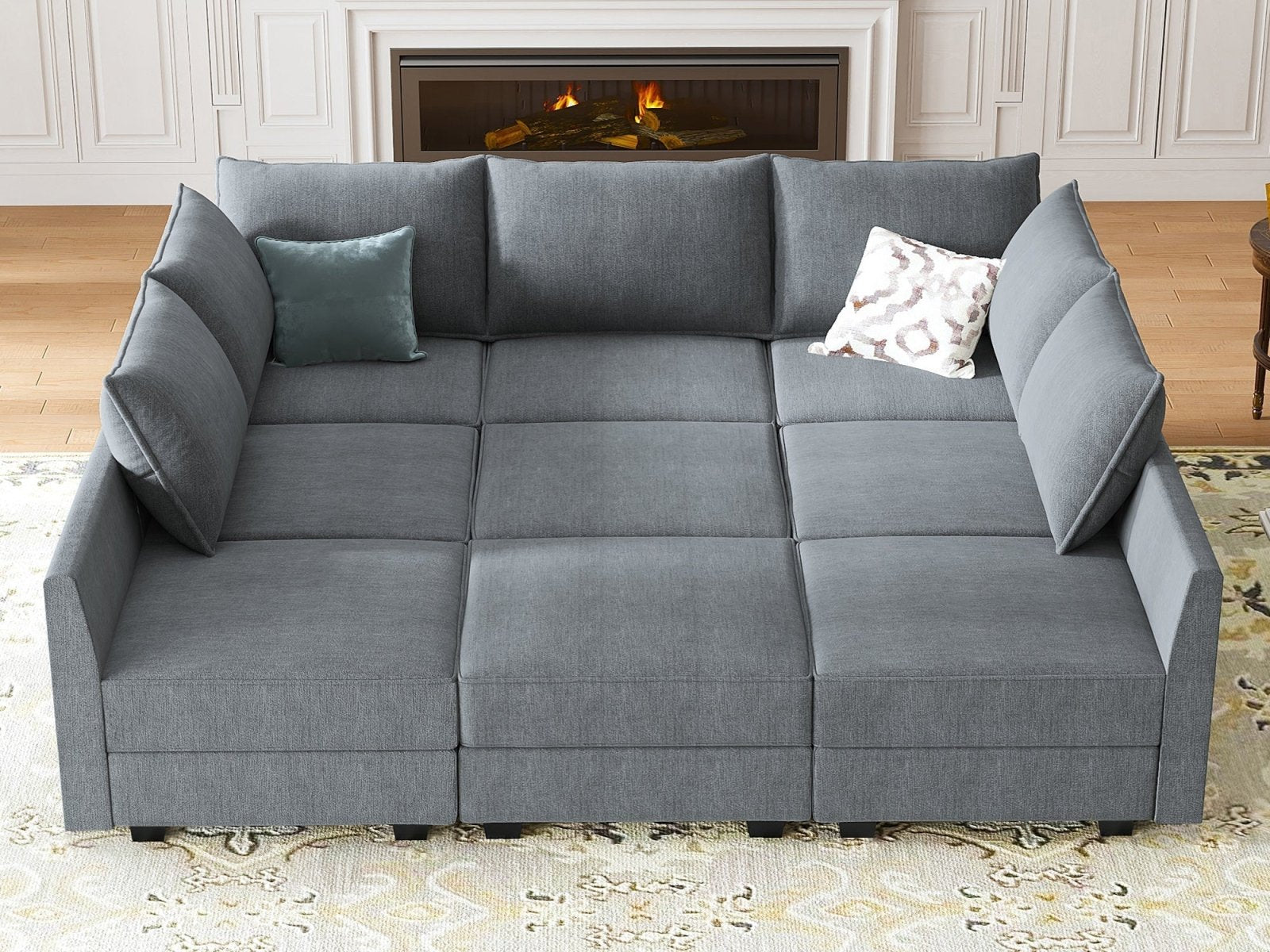 HONBAY Polyester Modular Sleeper Sectional Sofa With Storage Seat