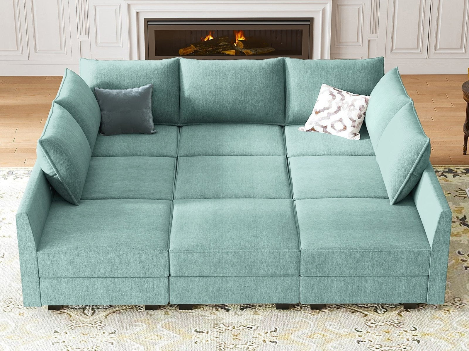 HONBAY Polyester Modular Sleeper Sectional Sofa With Storage Seat