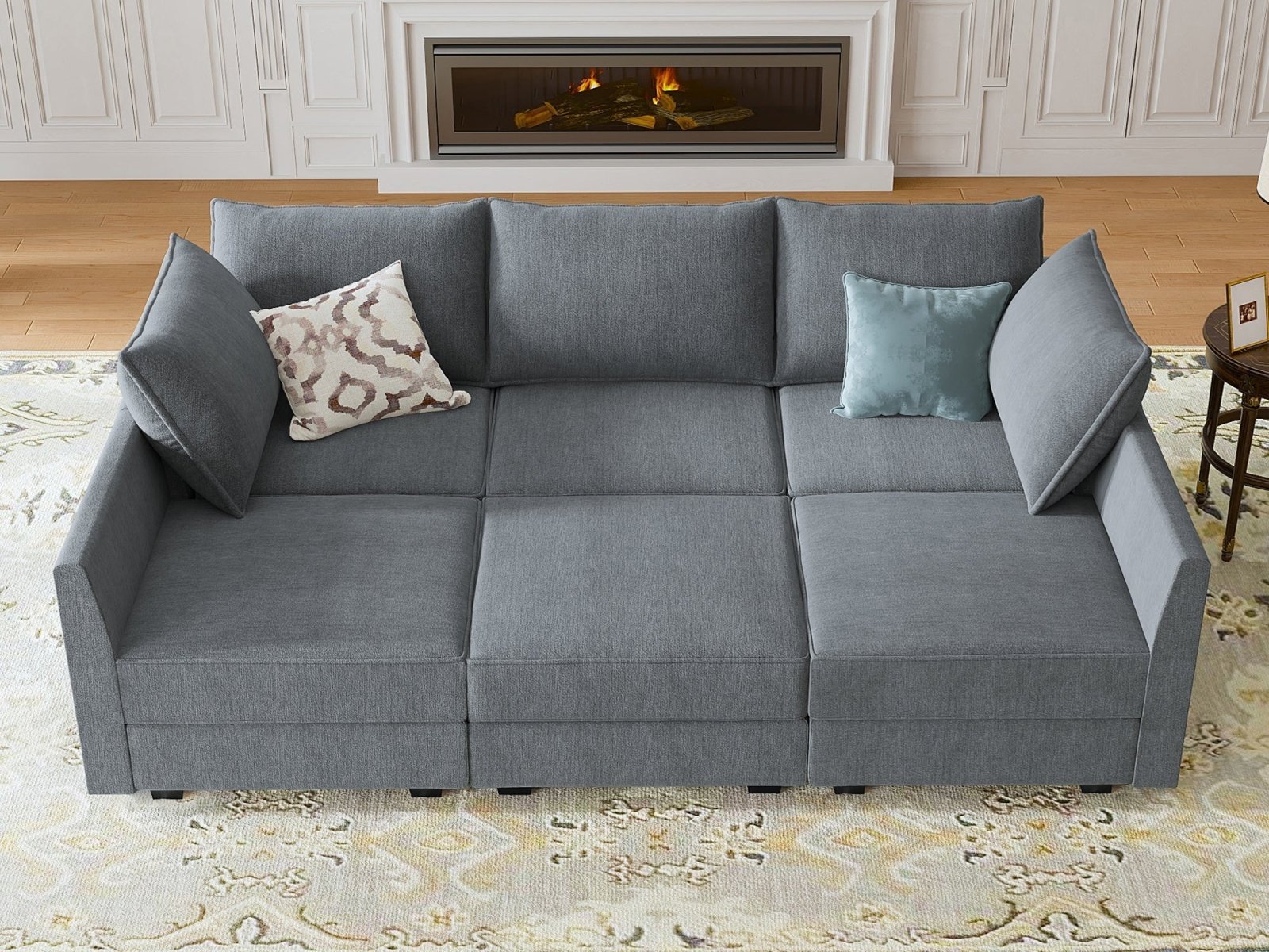 HONBAY Polyester Modular Sleeper Sectional Sofa With Storage Seat