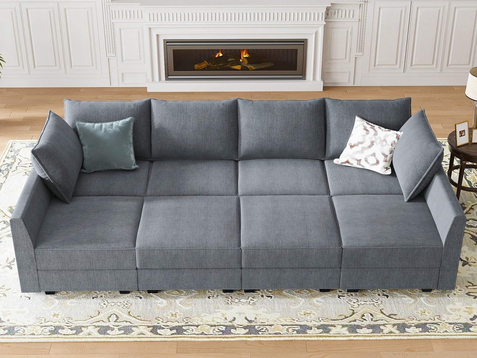 HONBAY Polyester Modular Sleeper Sectional Sofa With Storage Seat