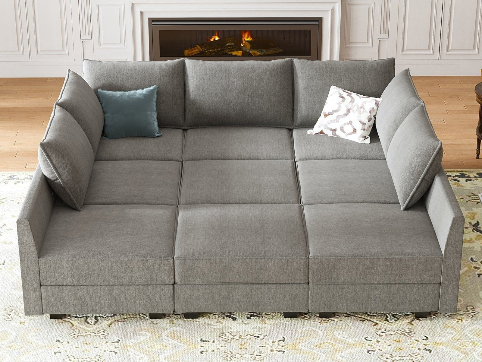 HONBAY Polyester Modular Sleeper Sectional Sofa With Storage Seat