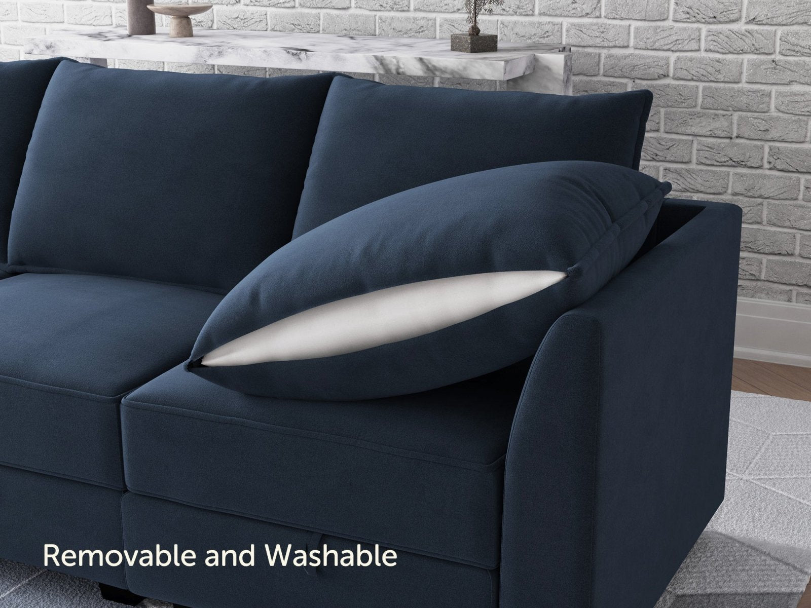 HONBAY Velvet 6-Seat Convertible Modular Sofa with Storage Seat #Color_Dark Blue