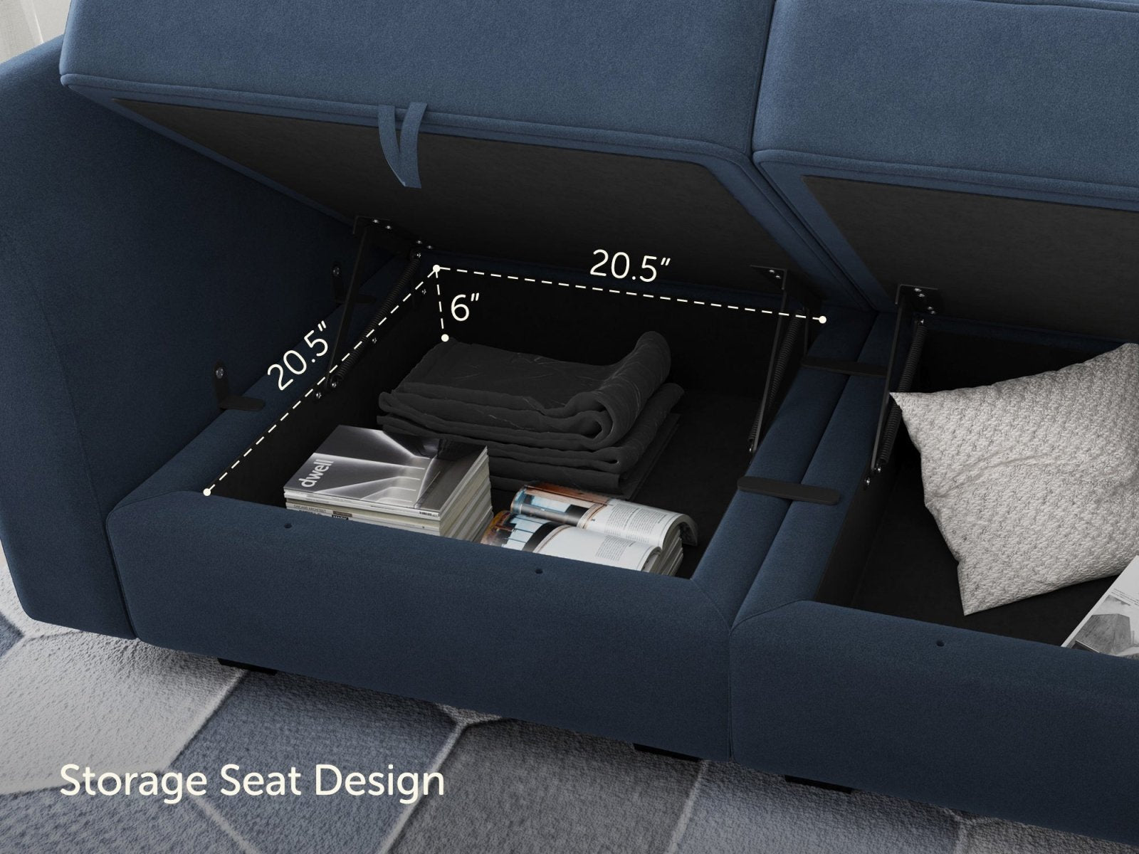 HONBAY Velvet 6-Seat Convertible Modular Sofa with Storage Seat #Color_Dark Blue