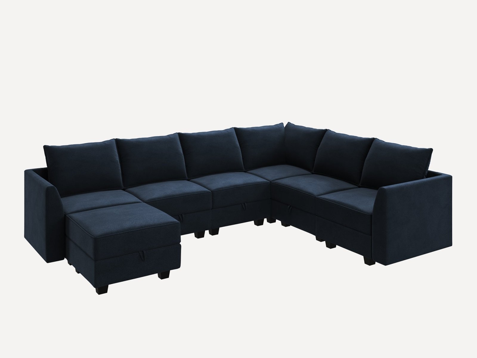 HONBAY Velvet 6-Seat Convertible Modular Sofa with Storage Seat #Color_Dark Blue