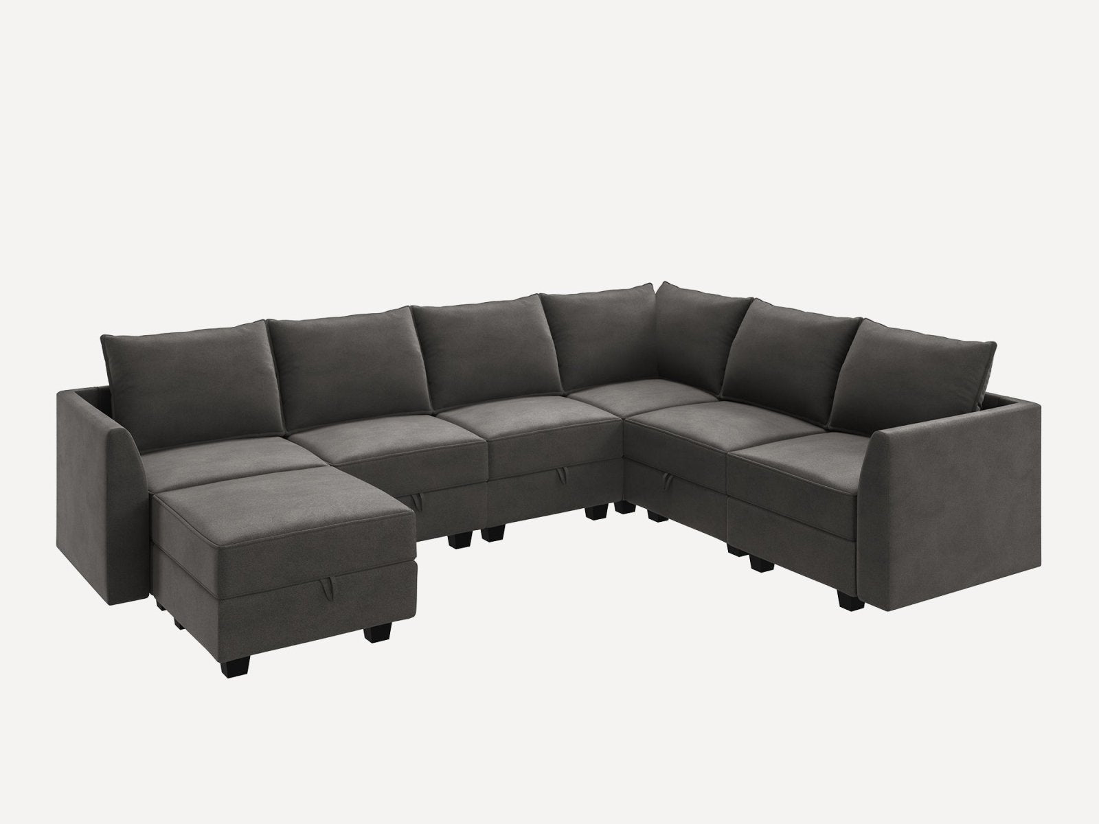HONBAY Velvet 6-Seat Convertible Modular Sofa with Storage Seat #Color_Grey